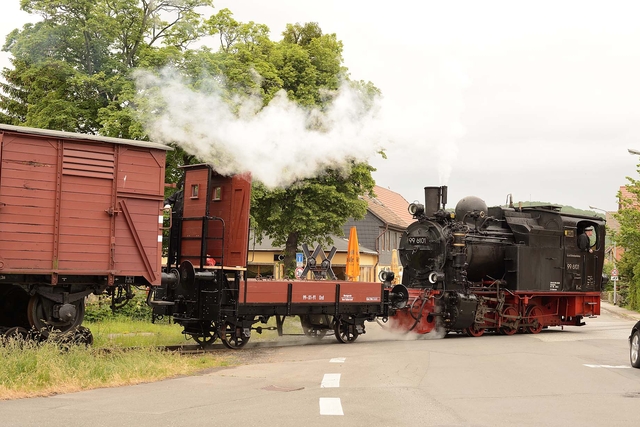 Lok 99 6101 mit Rollbockzug in Wernigerode Hasserode am 04.06.2012 - Fotograf Klaus D. Holzborn